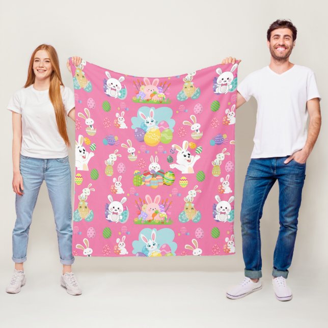 Glad påsk dag-Mönster-flotta Bunny och ägg Fleecefilt (På plats)