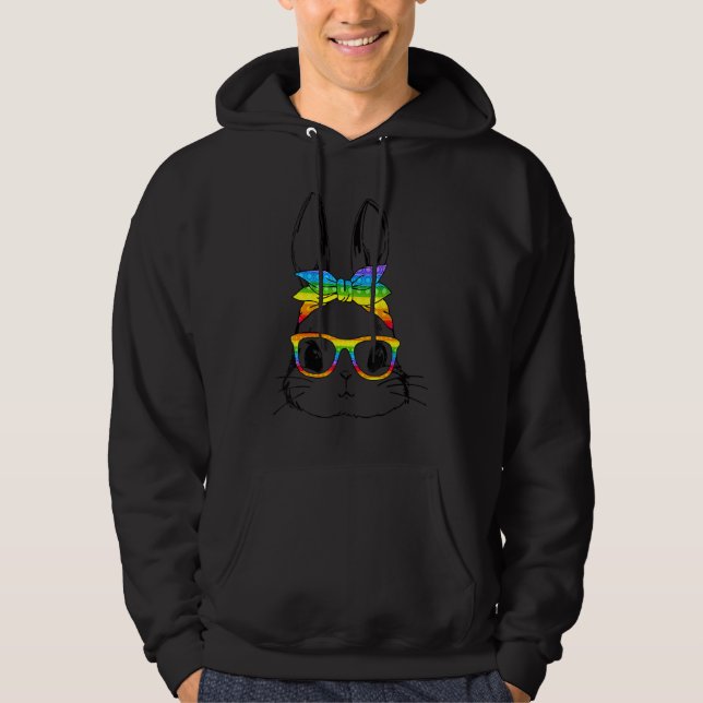 Glad påsk Dag Pop it Bunny Ansikte Glass Påsk Hoodie (Framsida)