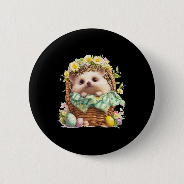 Glad påsk-dagen - Hedgehog Sitta Inside A-ugnen Knapp (Framsida)