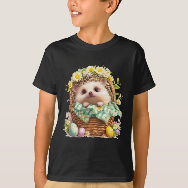 Glad påsk-dagen - Hedgehog Sitta Inside A-ugnen T Shirt (Framsida)