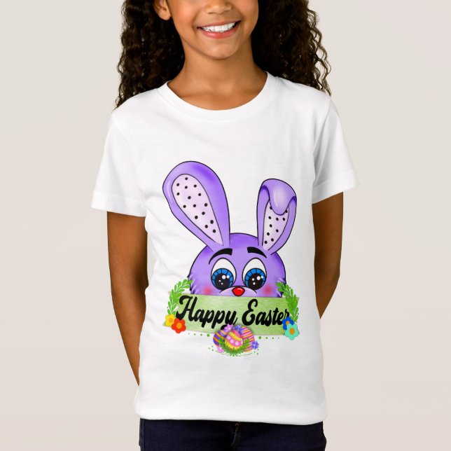 Glad påsk-dagen, Lila Bunny Cute T Shirt (Framsida)