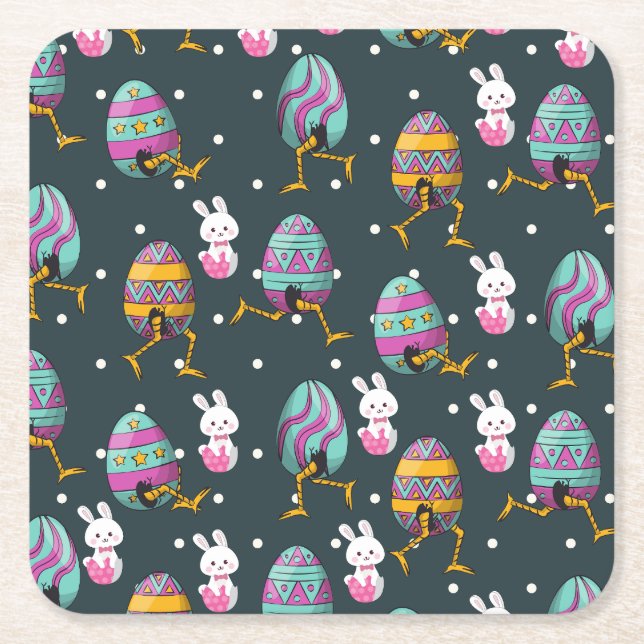 Glad påsk-dagen - Ljuny Bunny Önskemål Mönster Underlägg Papper Kvadrat (Framsidan)