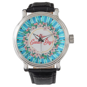 Glad påsk-dagen med Blommigt Ram-23046 Armbandsur