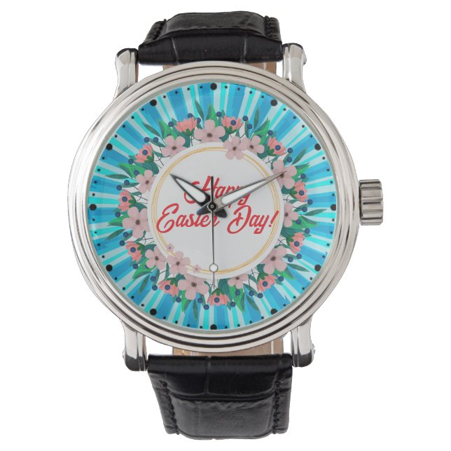 Glad påsk-dagen med Blommigt Ram-23046 Armbandsur (Framsida)