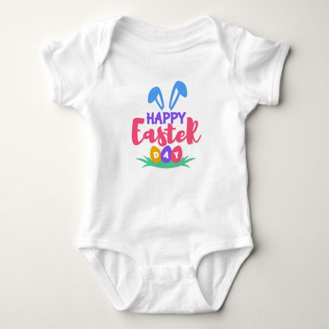 Glad påsk-dagen med Bunny Öron Baby Bodykostym T Shirt (Framsida)