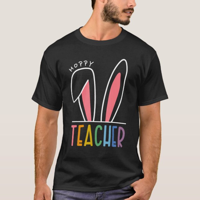 Glad påsk-dagen med cute Påsk-Öron-hoppy Teach T Shirt (Framsida)
