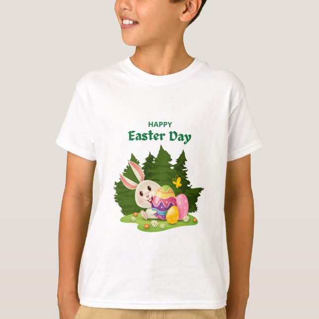 Glad påsk-dagen och Bunny Önskemål lustig T Shirt (Framsida)