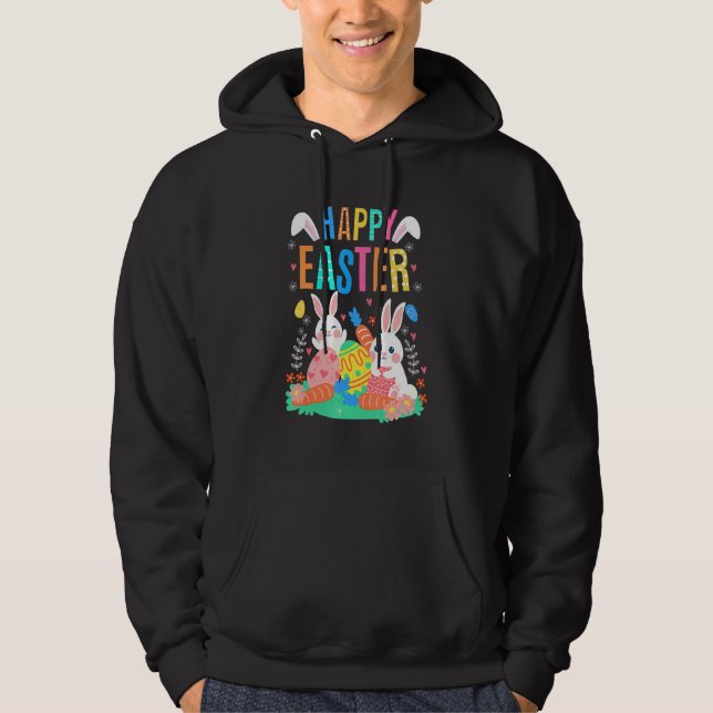 Glad påsk DAGS Cute Bunny med Eggs Påsk Kvinnor Hoodie (Framsida)
