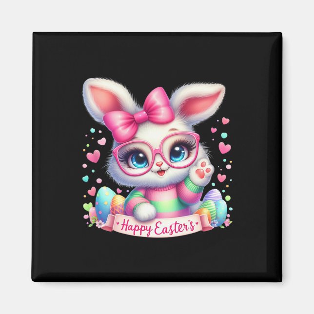 Glad påsk Day Bunny Eggs Cute Glad påsk Bunn Magnet (Framsidan)