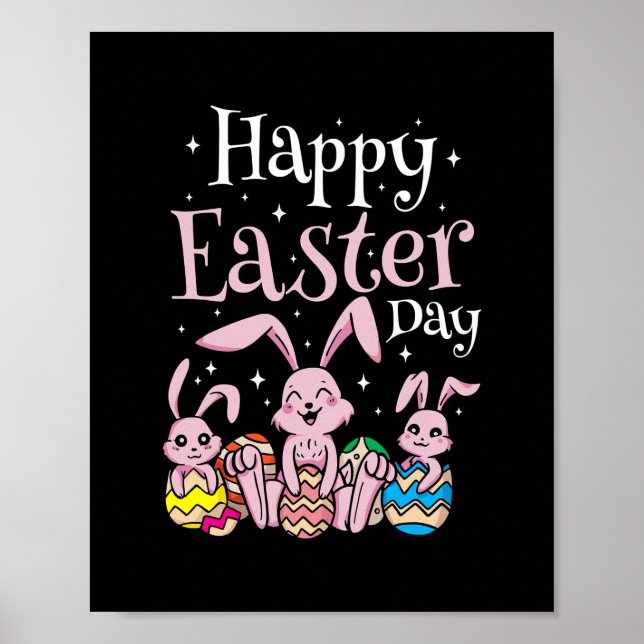 Glad påsk Day Bunny Rabbit Eggs Hunting Poster (Framsidan)