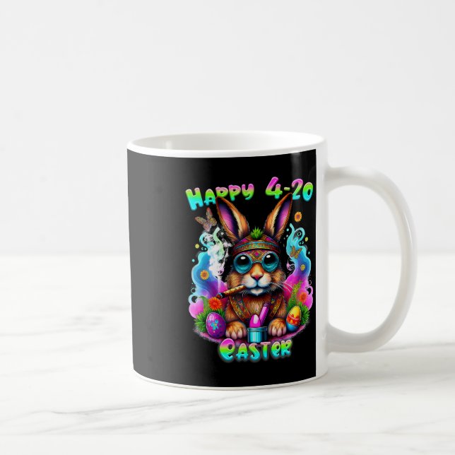 Glad påsk Day Bunny Smoking Ogräs Funny Kaffemugg (Höger)