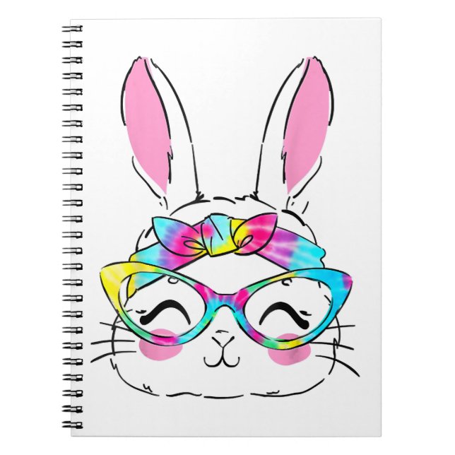Glad påsk Day Cute Bunny Rabbit Ansikte Tie Dye Anteckningsbok (Framsidan)