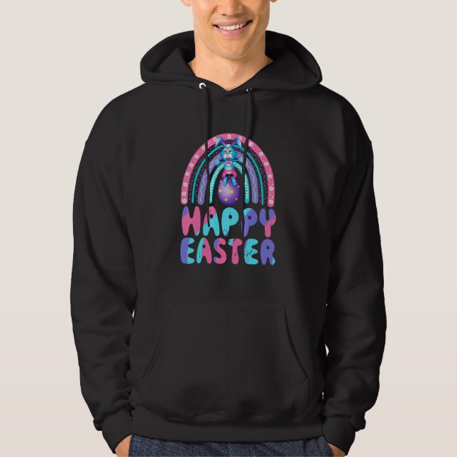 Glad påsk Day Cute Bunny Rabbit Rainbow Women G Hoodie (Framsida)