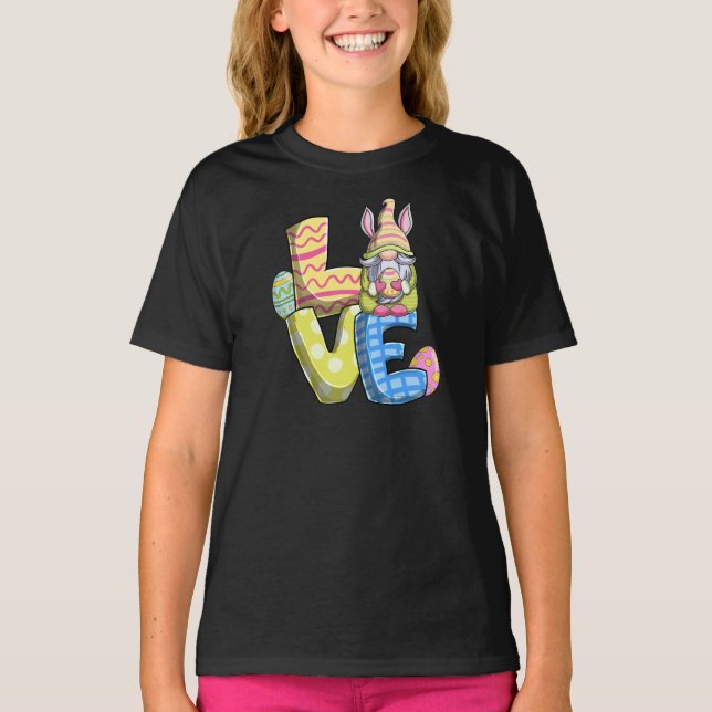 Glad påsk Day Cute Gnomes Kärlek Påskägg Bunny T Shirt (Framsida)
