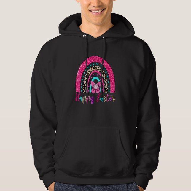 Glad påsk Day Cute Rainbow Rosa Leopard Eggs Wo Hoodie (Framsida)