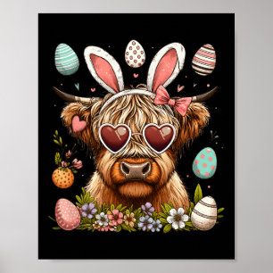 Glad påsk Day Highland Cow Påskhare Rabbit Poster