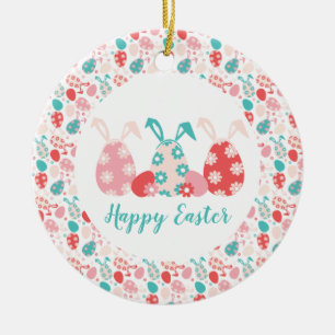 Glad påsk Decorated Eggs Bunny Öron Julgransprydnad Keramik