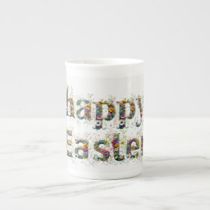 Glad påsk Decorative Wildblomstext Benporslin Mugg