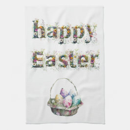 Glad påsk Decorative Wildblomstext Kökshandduk