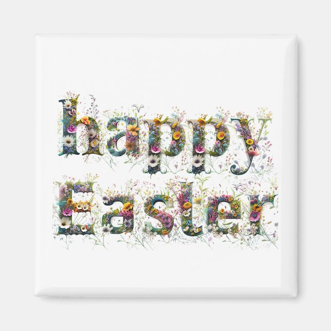 Glad påsk Decorative Wildblomstext Magnet (Framsidan)