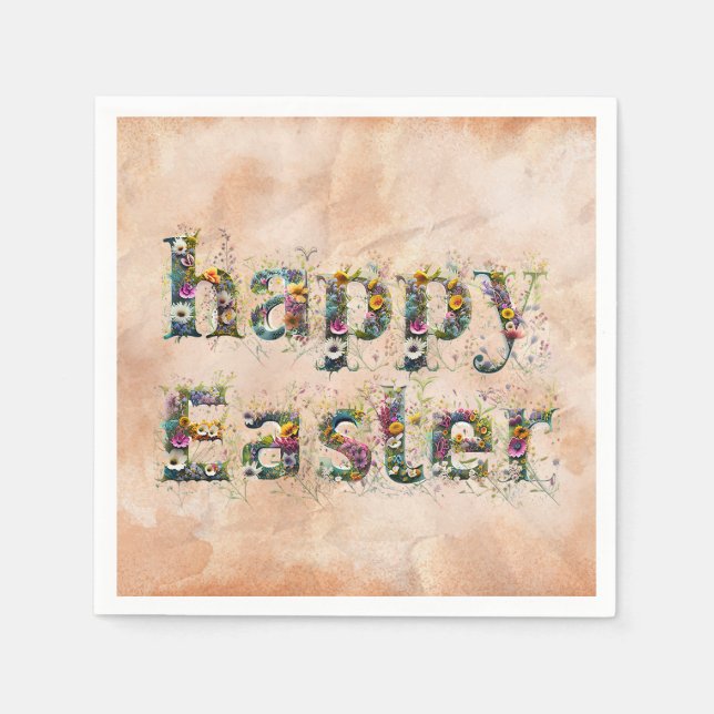 Glad påsk Decorative Wildblomstext Pappersservett (Framsidan)