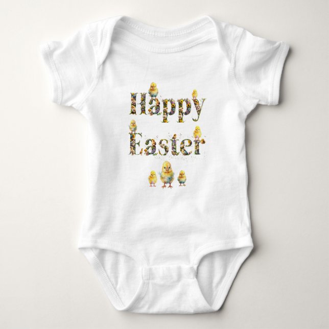 Glad påsk Dekorativ text Baby Kycklingar T Shirt (Framsida)