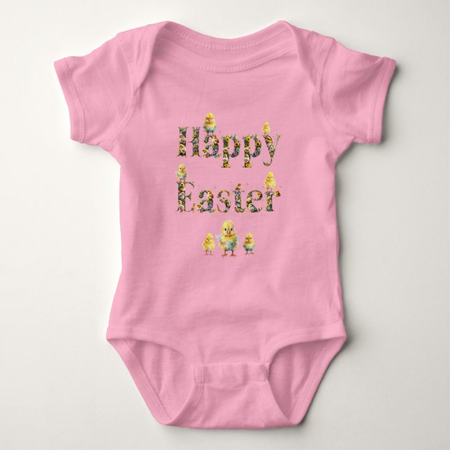 Glad påsk Dekorativ text Baby Kycklingar T Shirt (Framsida)