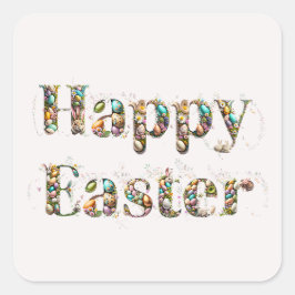 Glad påsk dekorativ text fyrkantigt klistermärke