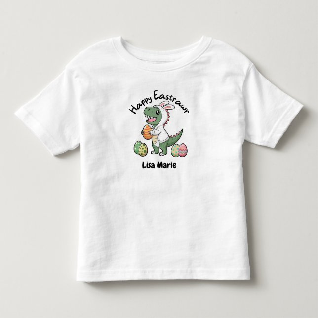 Glad Påsk Dinosaur som bär en kaninrock, Ägg T Shirt (Framsida)