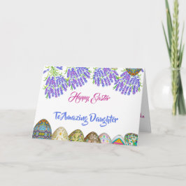 Glad påsk Dotter Lila Blue Lilac Blommigt Egg Helgkort