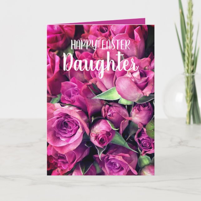 Glad påsk dotter rosa rosor kort (Framsida)