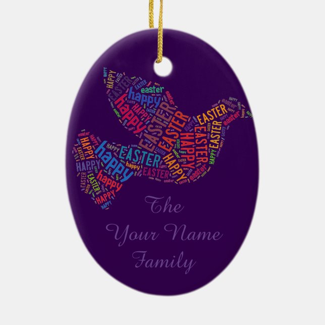 Glad påsk Dove Hälsning Text Julgransprydnad Keramik (Baksidan)