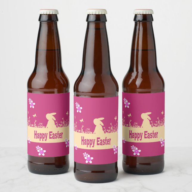glad påsk,drömaktig hare ölflaska etikett (Flaskor)