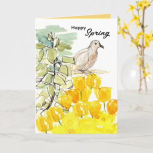 Glad Påsk Duv Träd Gula Vildblommor Kort