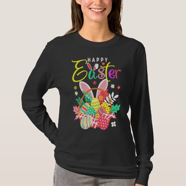 Glad påsk Egg Basket Bunny Öron 2 T Shirt (Framsida)