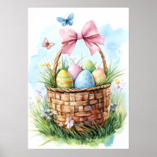 Glad påsk Egg Basket Helgdag Poster