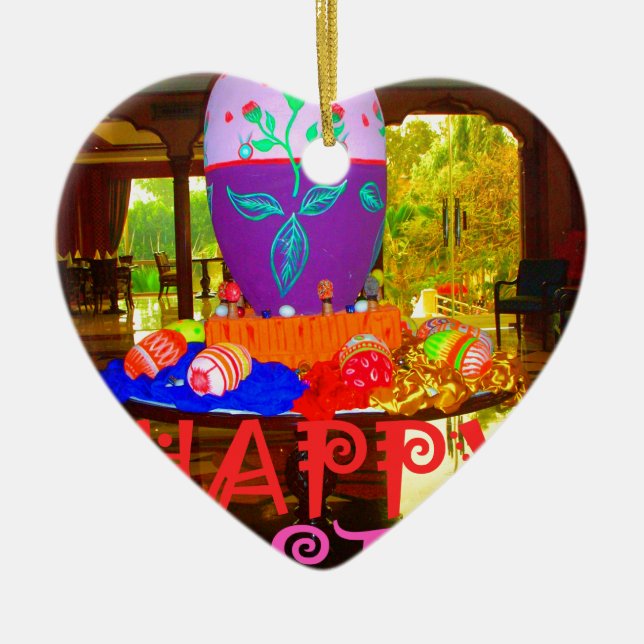 Glad påsk Egg Centerpart för Vår Julgransprydnad Keramik (Framsidan)