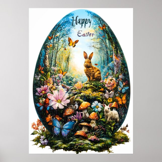 Glad påsk Egg Forest Nature Poster (Framsidan)