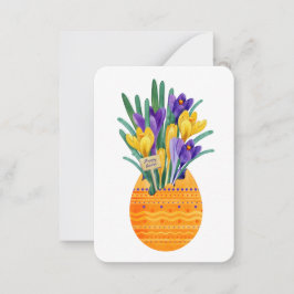 Glad påsk Egg & Gult Lila Crocus Flowers Anteckningskort