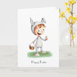 Glad påsk Egg Hunt Boy med Bunny Costume Kort