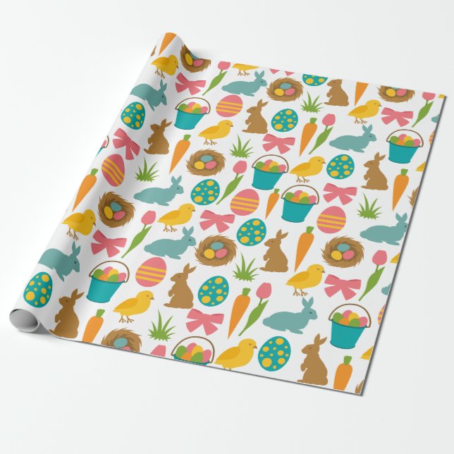 Glad påsk Eggs Bunny Chick Patten Presentpapper (Utrullad)