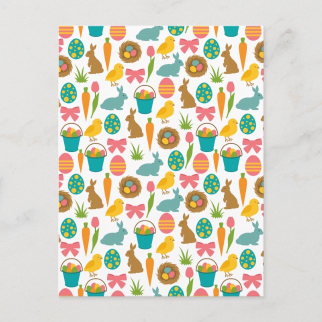 Glad påsk Eggs Bunny Chick Patten Vykort (Framsida)