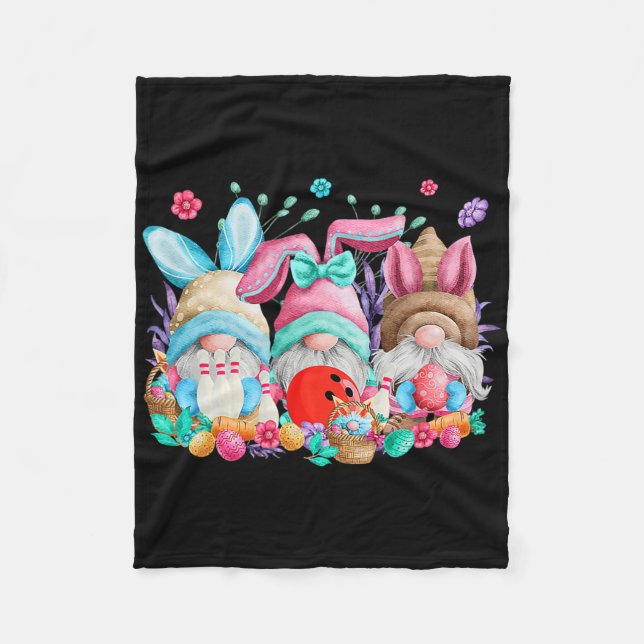 Glad påsk Eggs Bunny Gnomes Bowling Älskare Easte Fleecefilt (Framsidan)