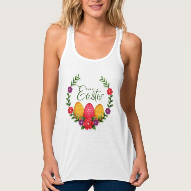 Glad påsk Eggs Flowers-23798 Linne Med Racerback (Framsida)