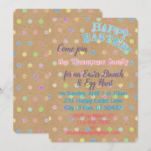 Glad påsk Eggs Polkadots på Faux Kraft Papper Inbjudningar