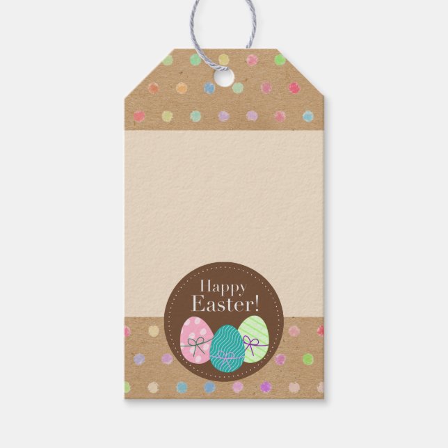 Glad påsk Eggs Polkadots på Faux Kraft Papper Presentetikett (Framsidan)