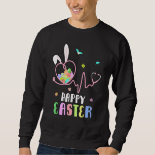 Glad påsk Eggs Rabbit Nurses Bunny Nurse Stetho Lång Ärmad Tröja