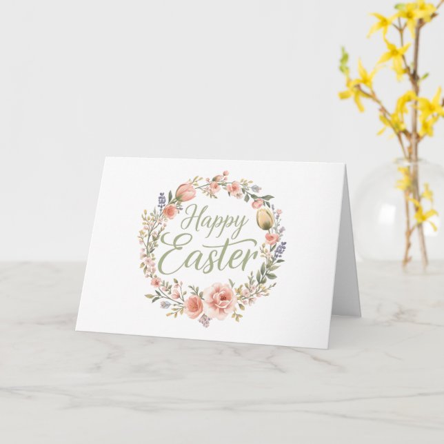 Glad påsk Elegant blomsterlig skrift Kort (Gul blomma)
