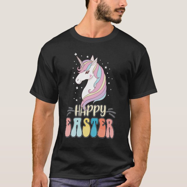 Glad påsk Enhörning Kanin Påskägg T Shirt (Framsida)