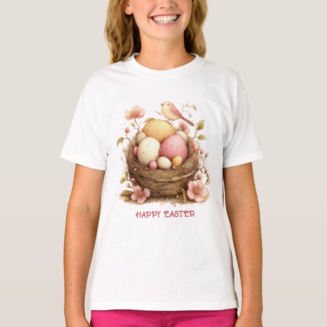 Glad Påsk Fågel Bo Ägg Fågel T Shirt (Framsida)